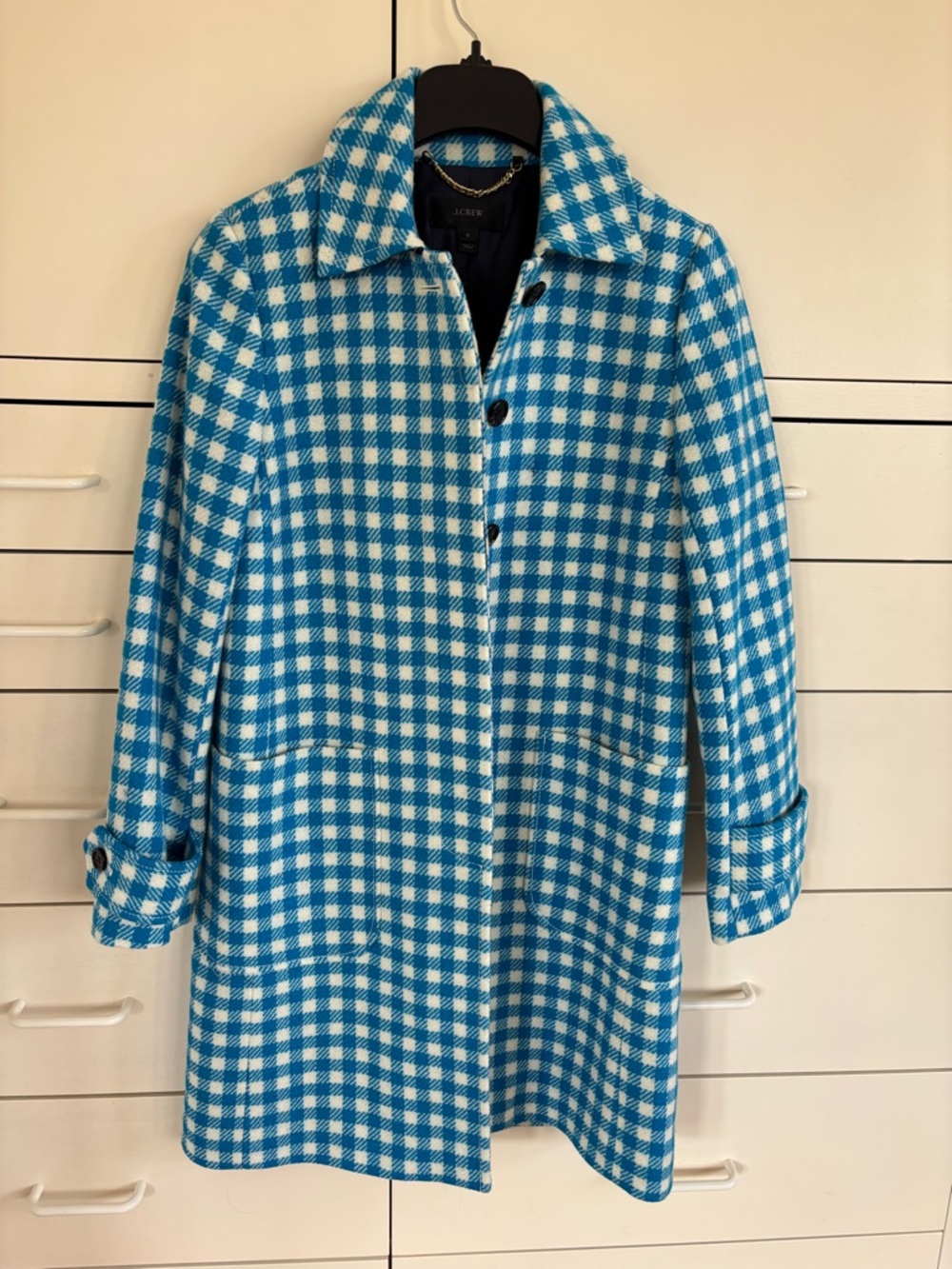 RARE J. Crew Blue and White Wool Gingham Coat